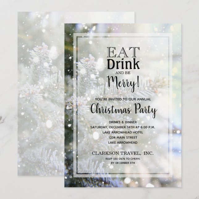 Snowy Pines Weihnachtsfeiertage Einladungen (Vorne/Hinten)