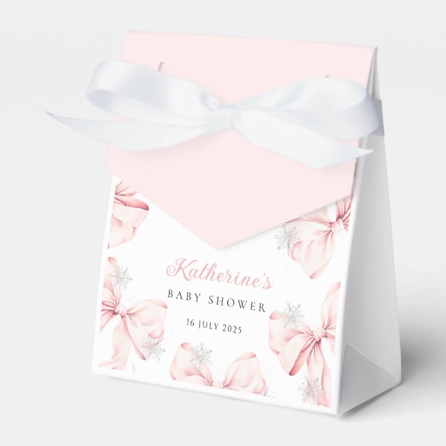 Snowy Pink Bow Baby Shower Geschenkschachtel (Vorderseite)