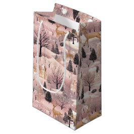 Snowy Pink Deer Forest Kleine Geschenktüte