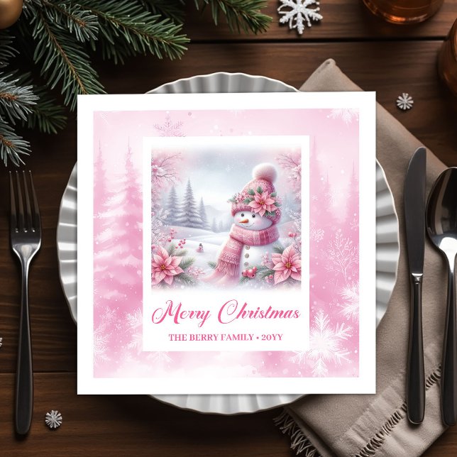 Snowy Pinkmas Christmas Scene Napkins Kids Holiday Serviette (Snowy Pinkmas Christmas Scene Napkins Kids Holiday Party)