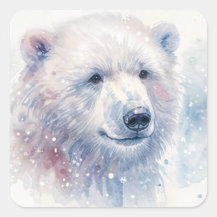 Snowy Polar Bear Watercolor Quadratischer Aufkleber