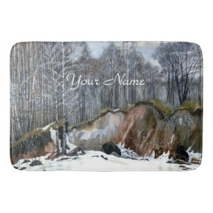Snowy ravine painting Aquarell Badematte