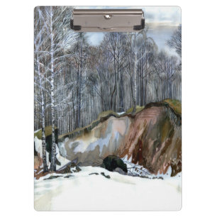 Snowy ravine painting Aquarell Klemmbrett