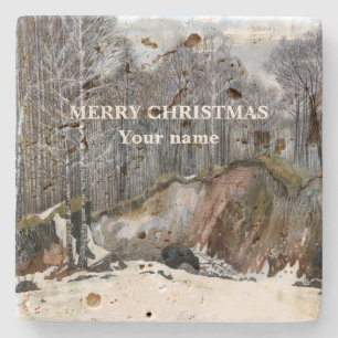 Snowy ravine watercolor steinuntersetzer