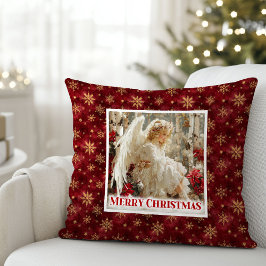 Snowy Red and Gold Angel Vintage Gift Pillow Kissen