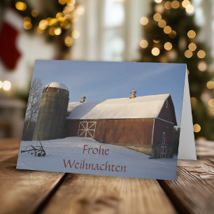 Snowy Red Barn Frohe Weihnachten German Christmas