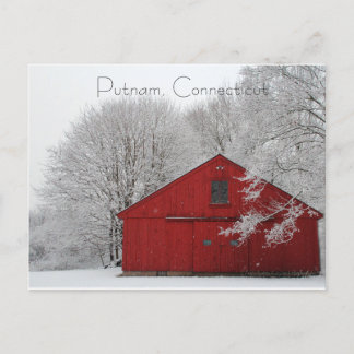 Snowy Red Barn Putnam, Connecticut Postcard Postkarte