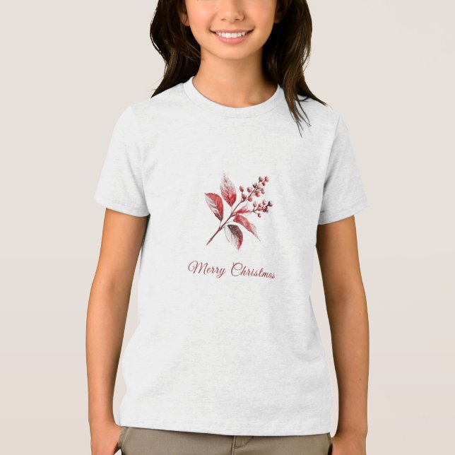 Snowy Red Blätter Weihnachtsfeiertag T - Shirt (Vorderseite)