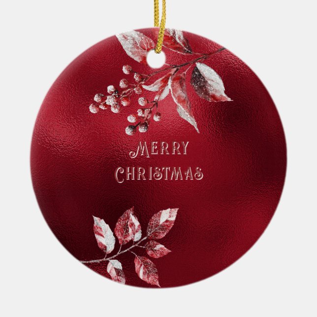 Snowy Red Blätter Weihnachtsschmuck (Vorne)