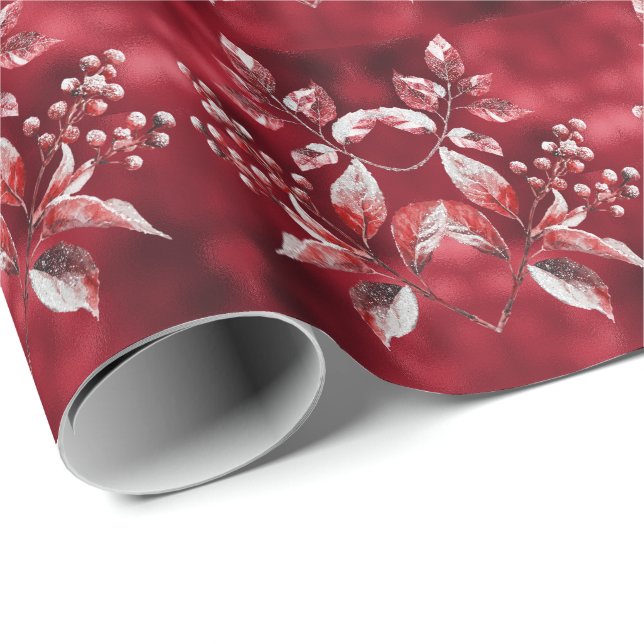 Snowy Red Blätter Weihnachtswrapping Paper Geschenkpapier (Rolleneckpunkt)