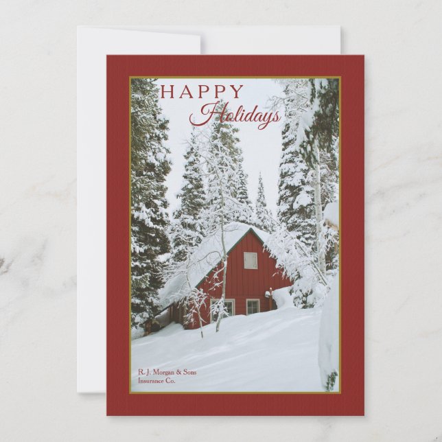 Snowy Red Cabin Holiday Card Feiertagskarte (Vorderseite)