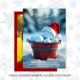 Snowy Red Christmas Golf Ball Bucket Foto Feiertagskarte