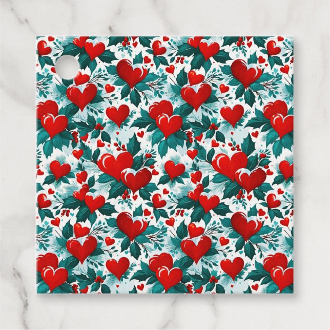 Snowy Red Christmas Heards und Holly Geschenkanhänger (Vorderseite)