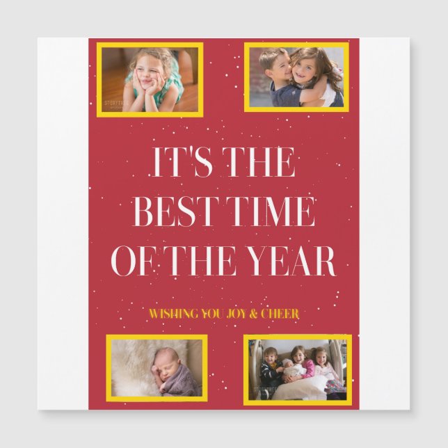 Snowy Red Holiday Magic in Gold Magnetkarte (Vorderseite)