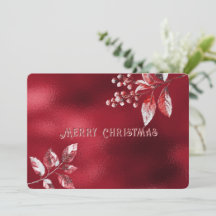 Snowy Red Leaves Christmas Holiday Card