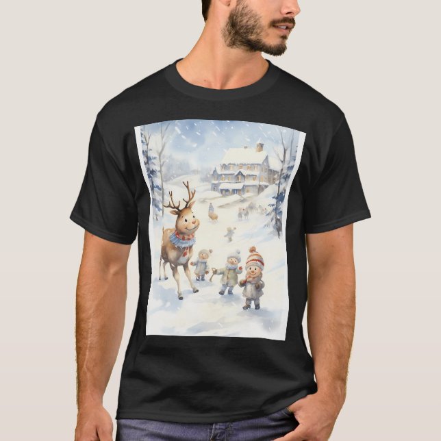 Snowy Reindeer Frolic T-Shirt (Vorderseite)
