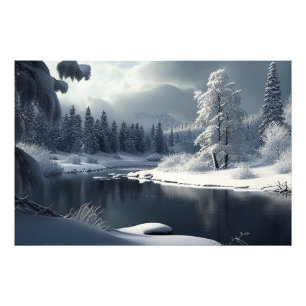 Snowy river landscape: a winter idyll fotodruck