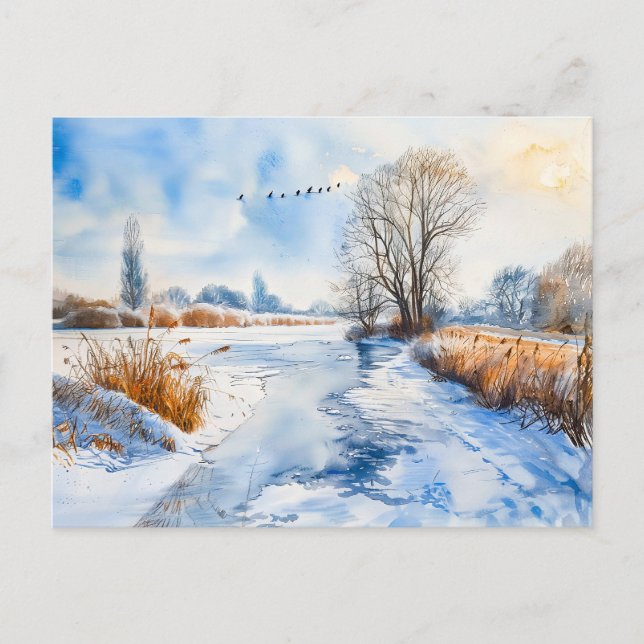 Snowy Riverbank im Winter Havelland Postkarte (Vorderseite)