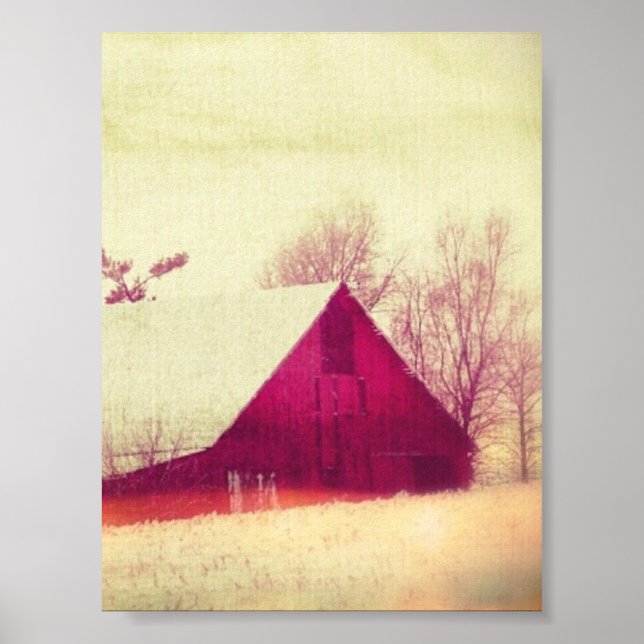 Snowy Rustic Red Winter Barn in Iowa Poster (Vorne)