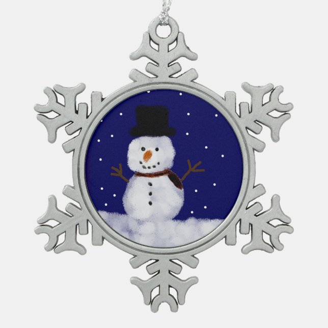 Snowy Schneeflocken Zinn-Ornament (Vorderseite)