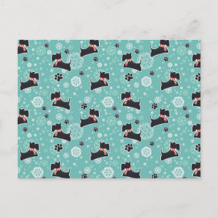 Snowy Scottie Dog Christmas Pattern Feiertagspostkarte