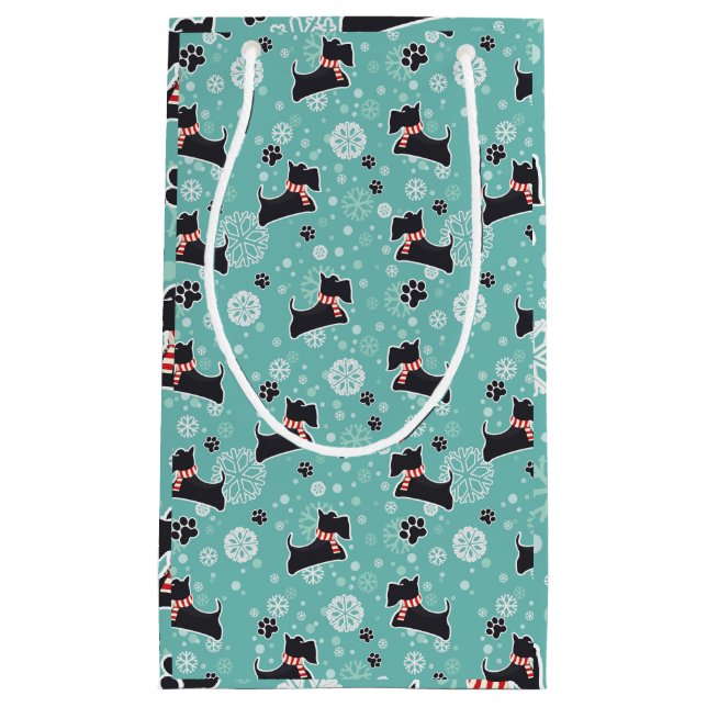 Snowy Scottie Dog Christmas Pattern Kleine Geschenktüte (Vorderseite)