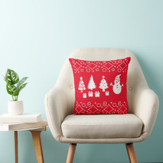Snowy Serenity: Weihnachtsbäume und Snowman-Design Kissen