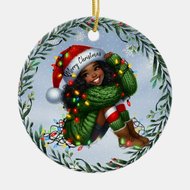 Snowy Smiles and a Santa Hat of Wishes Keramik Ornament (Vorne)