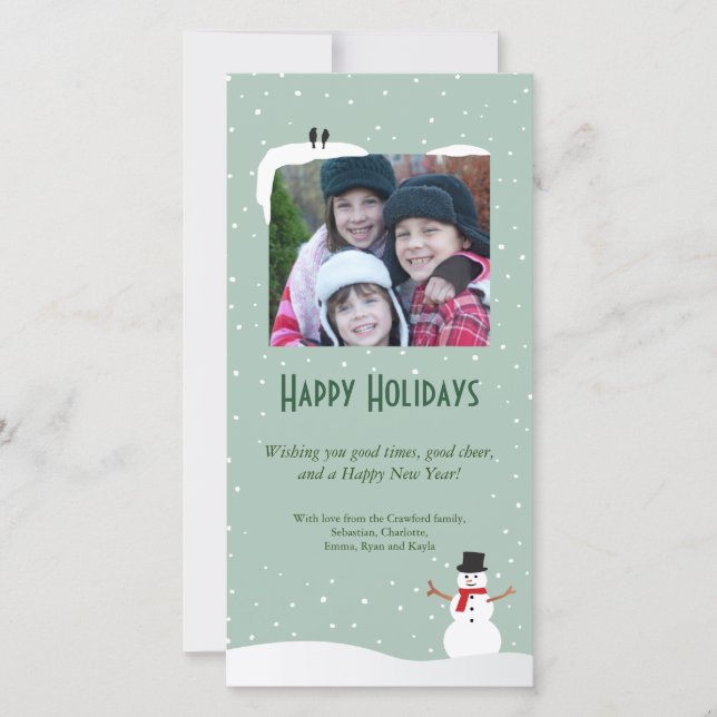 Snowy Snowman Holiday Foto Card Feiertagskarte (Vorderseite)