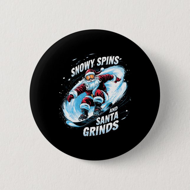Snowy Spins Santa Grinds Snowboarder Weihnachtsfes Button (Vorderseite)