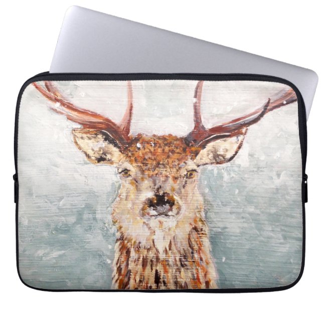 Snowy Stag Malerei von MirandaPA - Laptop-Sieb Laptopschutzhülle (Vorderseite)