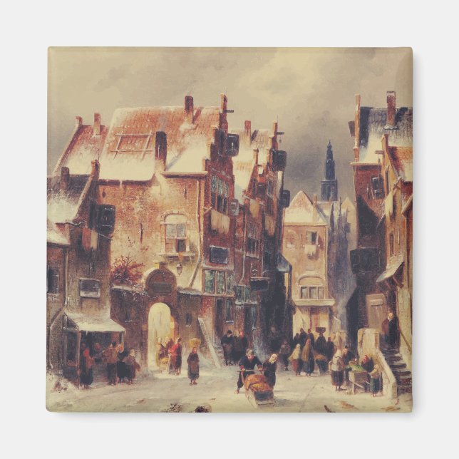 Snowy Street in Haarlem von Charles Leickert Magnet (Vorne)