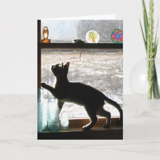 Snowy-Tageskätzchen-Gruß-Karte Feiertagskarte (Vorderseite)