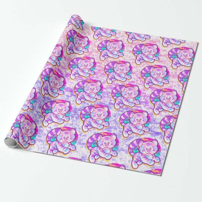 Snowy Tiger Niedlich Neon Kidcore Geschenkpapier (Ungerollt)