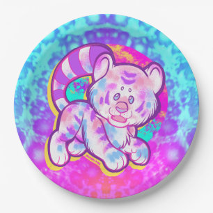 Snowy Tiger Niedlich Neon Kidcore Pappteller