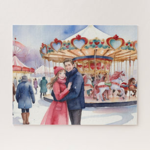 Snowy Valentinstag Niedlich Couple Puzzle