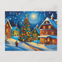 Snowy Village am Heiligen Abend Postkarte