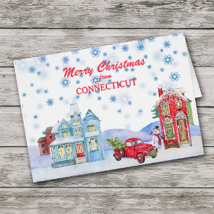 Snowy Village aus Connecticut Weihnachtskarte