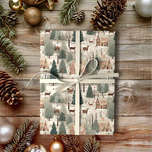 Snowy Village Cream Geschenkpapier
