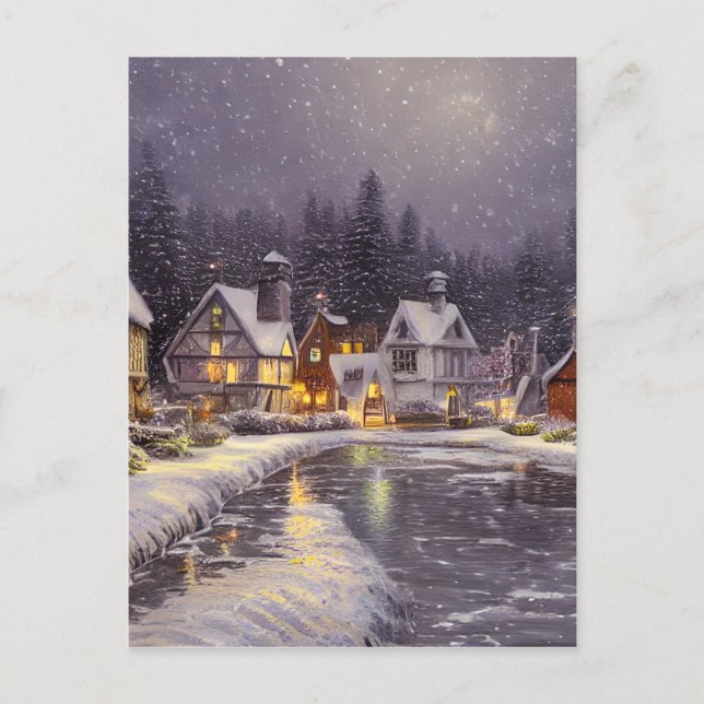 Snowy Village Graphic Postkarte (Vorderseite)