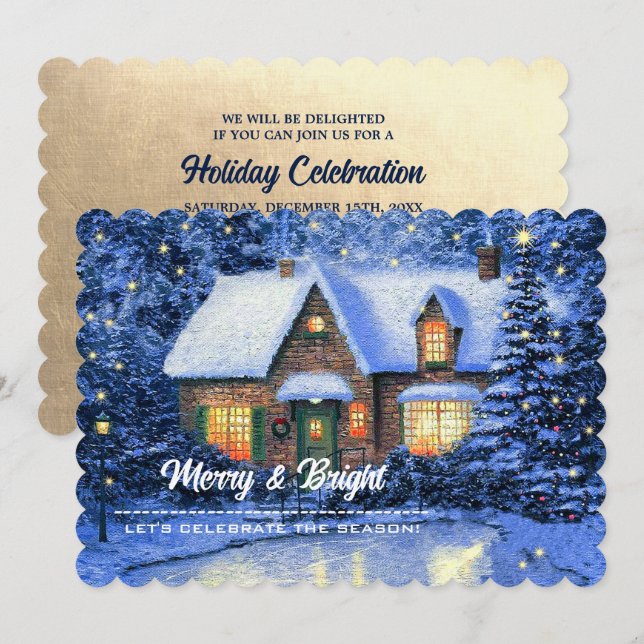 Snowy Village Malerei Custom Weihnachts-Party Einladung (Vorne/Hinten)
