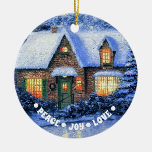 Snowy Village Scene   Benutzerdefiniertes Jahr  Keramik Ornament