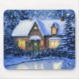 Snowy Village Scene Malerei Weihnachtsgeschenk Mousepad