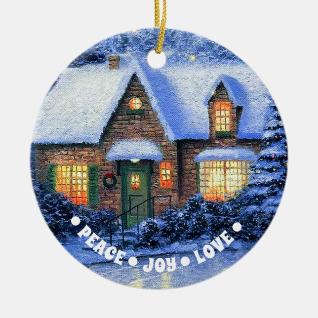 Snowy Village Scene | Weihnachtsjahr Keramik Ornament (Vorne)