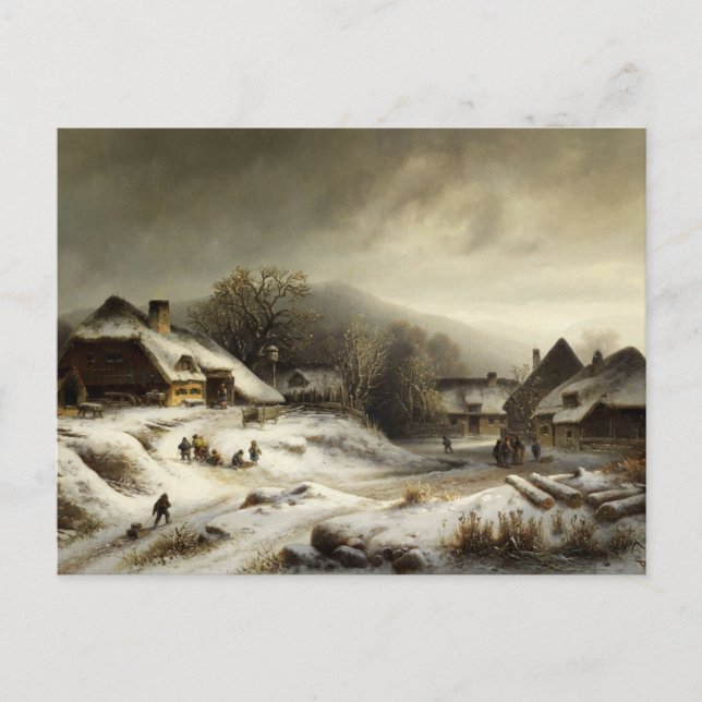 Snowy Village und Landschaft Postkarte (Vorderseite)