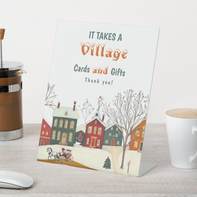 Snowy Village Winter Baby Shower Cards and Gifts Sockelschild (In SItu)