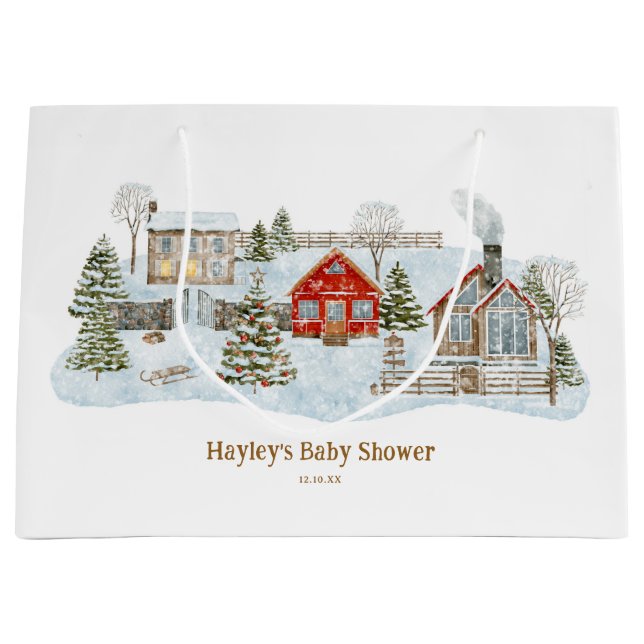 Snowy Village Winter Holiday Favors Große Geschenktüte (Vorderseite)