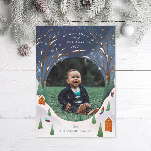 Snowy Village Winter Scene Weihnachtsfest Foto Feiertagskarte