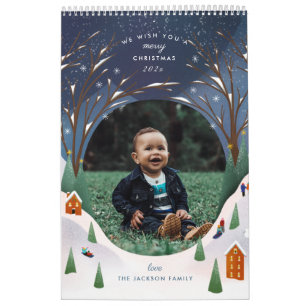 Snowy Village Winter Scene Weihnachtsfest Foto Kalender