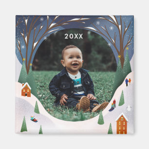 Snowy Village Winter Scene Weihnachtsfest Foto Magnet